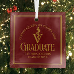 Maroon Veterinary School Graduation Christmas Glass Ornament<br><div class="desc">This custom maroon veterinary school graduation Christmas ornament for a veterinarian features the gold medical caduceus for the class of 2024. Customize with your graduating year under the elegant calligraphy for a great personalized university graduate gift.</div>