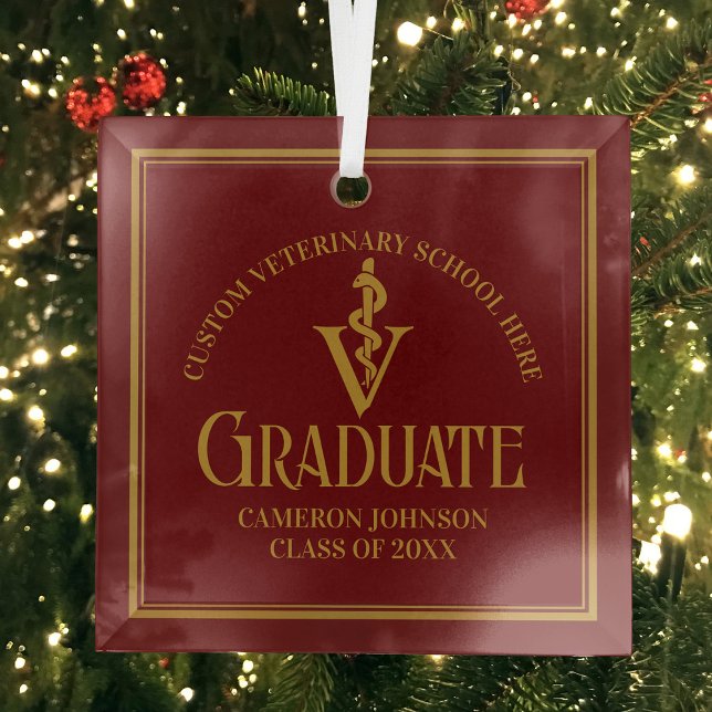 Maroon Veterinary School Graduation Christmas Glass Ornament (Creator Uploaded)