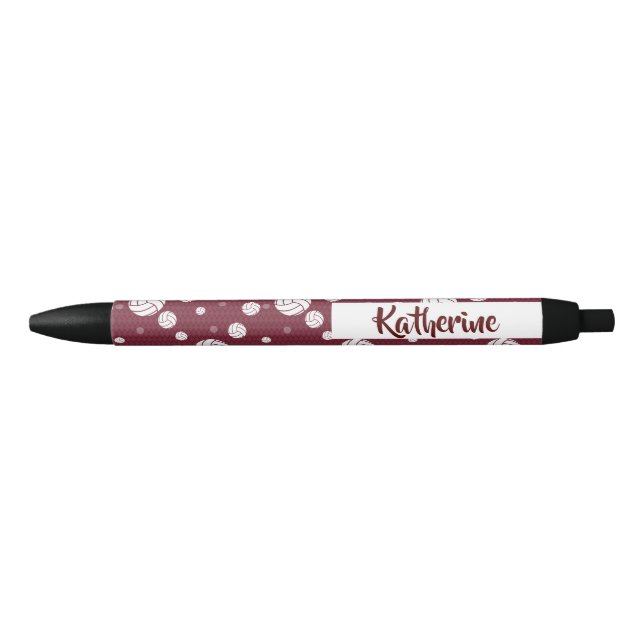 Maroon Volleyball Chevron Patterned Black Ink Pen (Front)