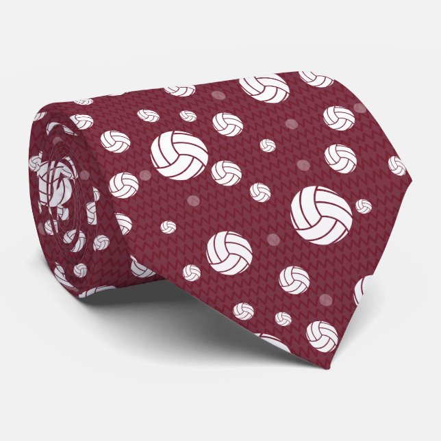 Maroon Volleyball Chevron Patterned Tie (Rolled)