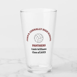 Maroon Volleyball Player Personalized Team Glass