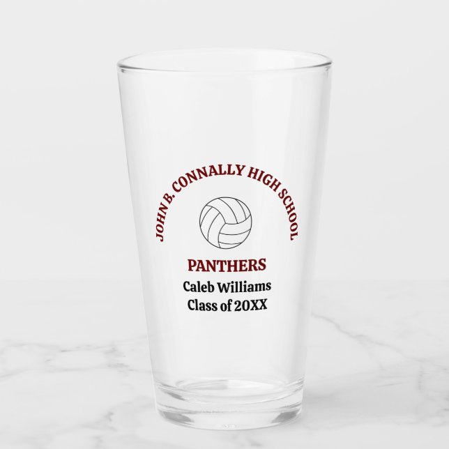 Maroon Volleyball Player Personalized Team Glass (Front)