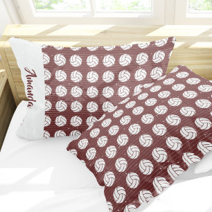 Maroon Volleyball Wood Floor Patterned Pillowcase