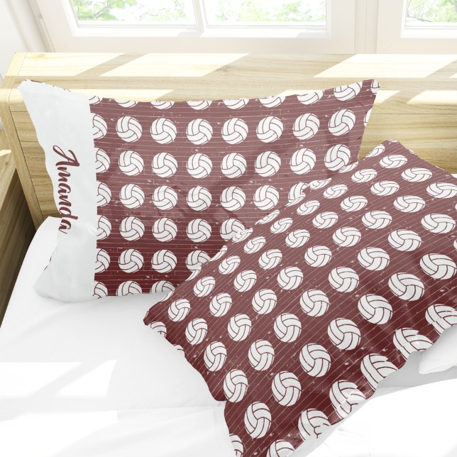 Maroon Volleyball Wood Floor Patterned Pillowcase (Creator Uploaded)