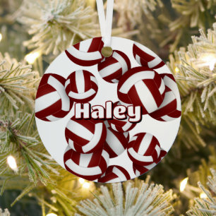 maroon volleyballs with athlete name keepsake metal ornament