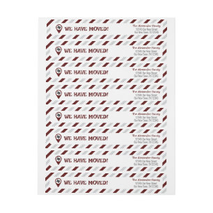 Maroon We Have Moved Striped Moving Wrap Around Label