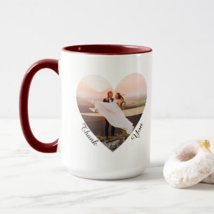 Maroon Wedding Photo Heart Thank You Favours Mug