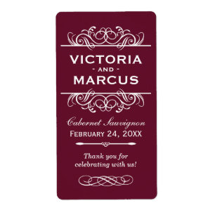 Maroon Wedding Wine Bottle Monogram Favour Labels