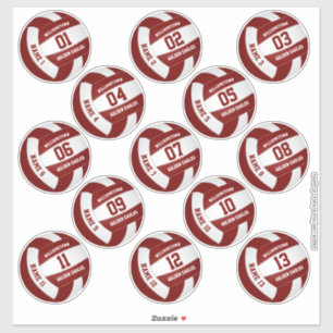 maroon white 13 custom players names volleyball