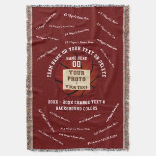 Maroon, White All Player's Senior Basketball Gifts Throw Blanket