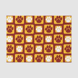 Maroon, White and Gold Repeating Pawprint  Tissue Paper