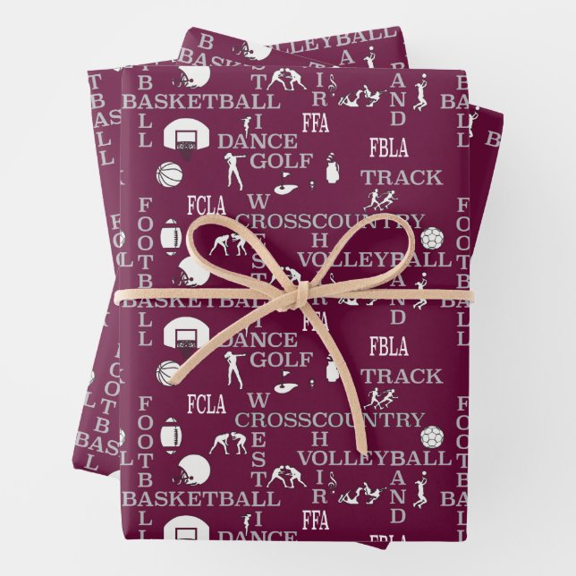Maroon, white and gray gift wrapping paper  (In situ)
