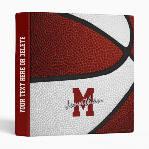 maroon white basketball boys girls monogrammed binder