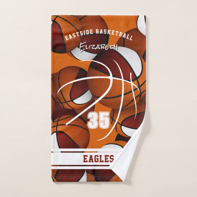 maroon white basketball team colours athlete name hand towel (Hand Towel)