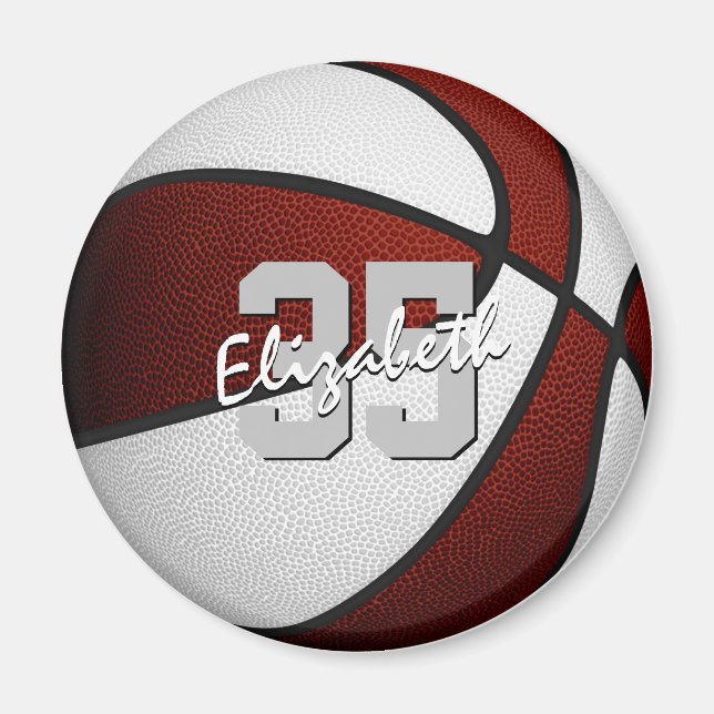 maroon white basketball team colours personalized magnet (Front)