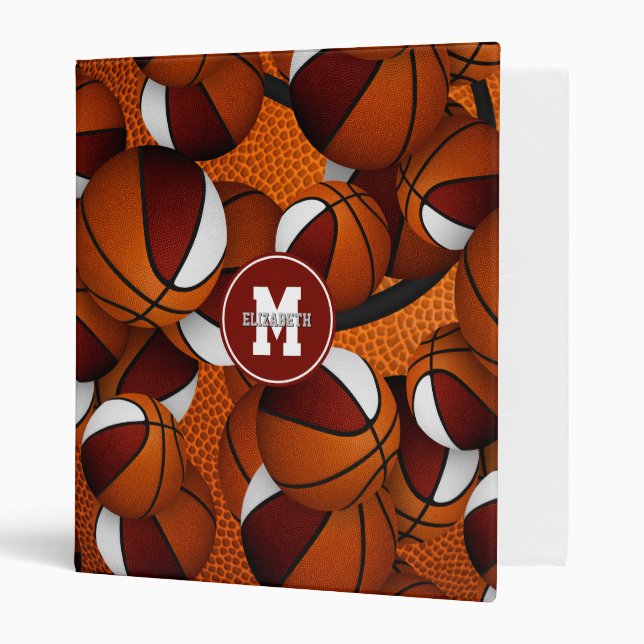 maroon white basketball team colours sports patter binder (Front/Inside)