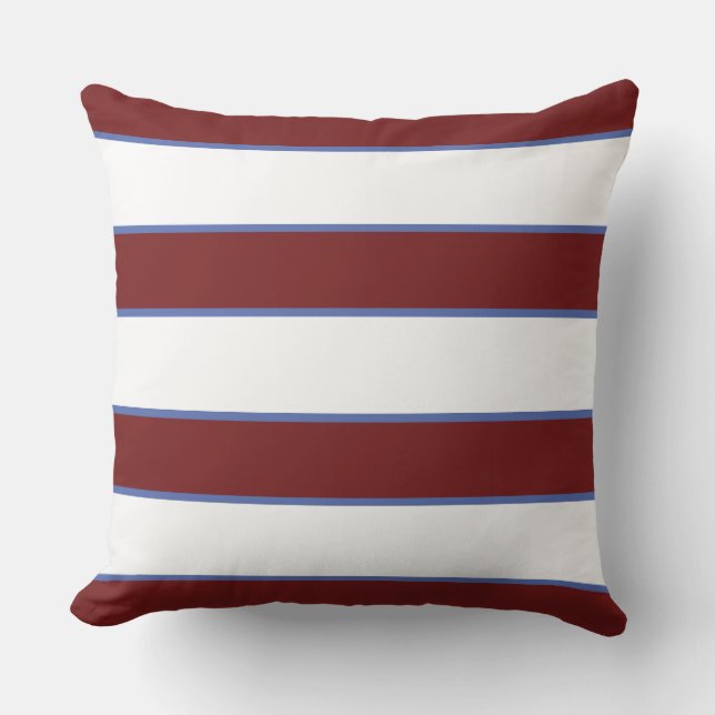 Maroon White Blue Nautical Elegant Modern Stripes Outdoor Pillow (Front)