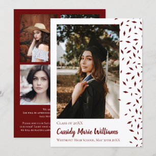 Maroon White Confetti Graduation Announcement