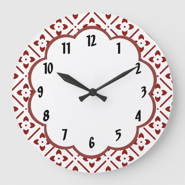 Maroon White Floral Retro Pattern  Wall Clock (Front)
