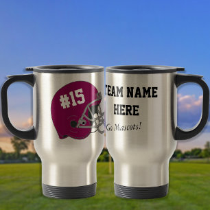 Maroon White Football Helmet•Custom Travel Mug