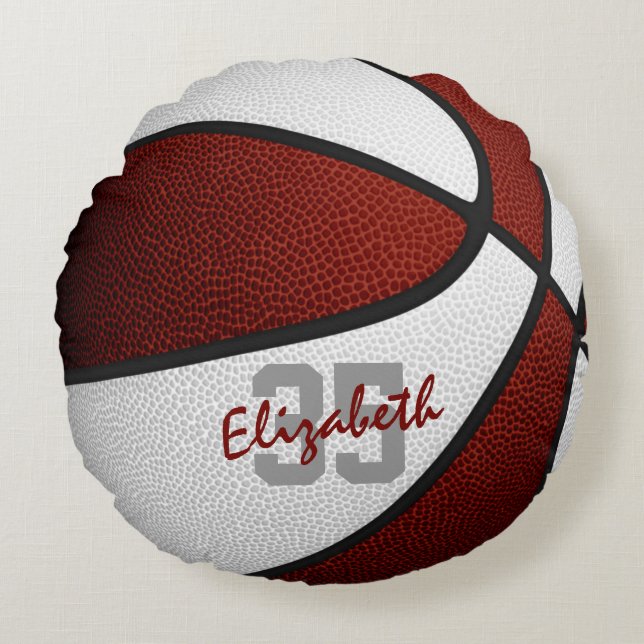 maroon white girls boys sporty basketball round pillow (Front)