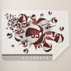 maroon white girls sports room basketballs stars sherpa blanket