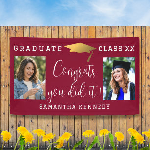 Maroon White Gold Congrats 2 Photo Graduation 2026 Banner