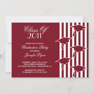 Maroon & White Grad Hats Graduation Invitation