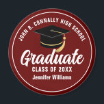 Maroon White Graduate Custom 2025 Graduation Party Magnet<br><div class="desc">This modern maroon and white custom graduation party magnet features your high school or college name for the class of 2025. Customize with your graduating year under the bold handwritten script and grad cap for great personalized graduate commemorative favours.</div>