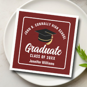 Maroon White Graduate Custom 2025 Graduation Party Napkin