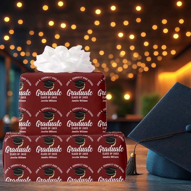Maroon White Graduate Custom 2025 Graduation Wrapping Paper (Creator Uploaded)