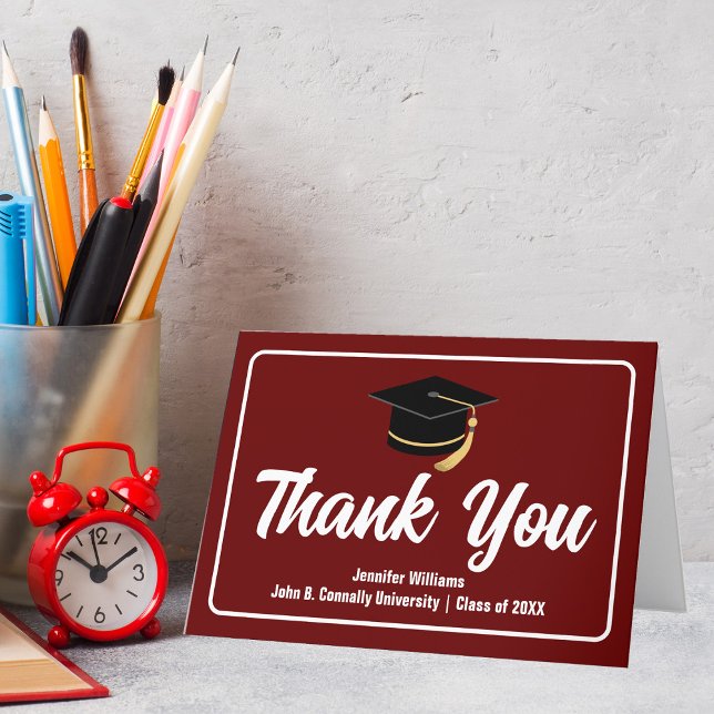 Maroon White Graduate Personalized 2025 Graduation Thank You Card (Creator Uploaded)