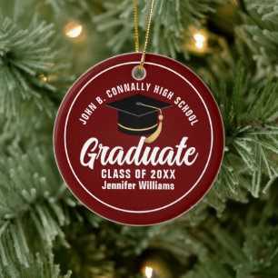 Maroon White Graduation Custom 2025 Graduate Ceramic Ornament