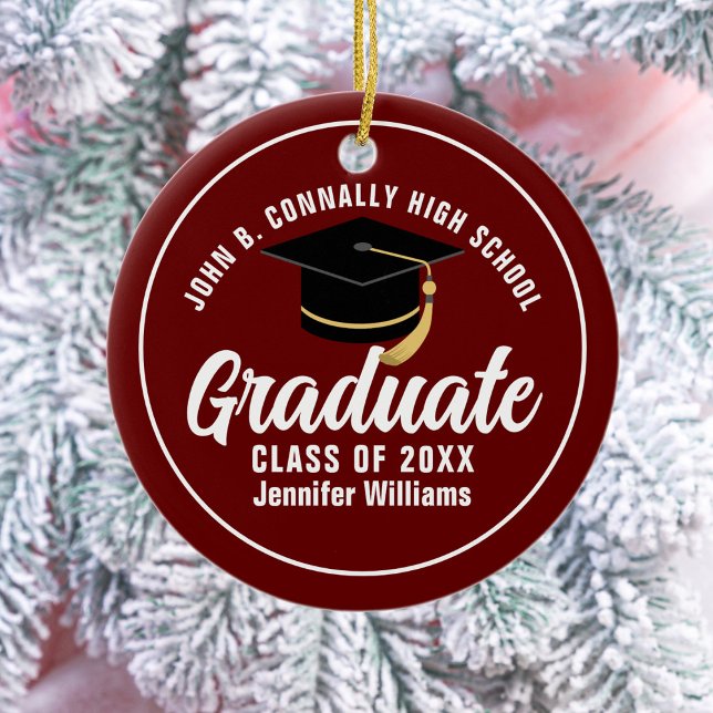 Maroon White Graduation Custom 2025 Graduate Ceramic Ornament (Creator Uploaded)