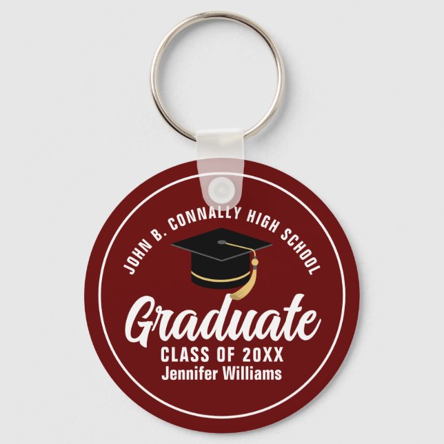 Maroon White Graduation Custom 2026 Graduate Keychain (Front)