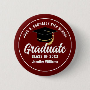 Maroon White Graduation Custom Graduate Keepsake 2 Inch Round Button
