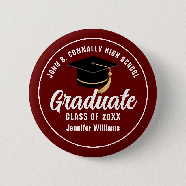 Maroon White Graduation Custom Graduate Keepsake 2 Inch Round Button (Front)
