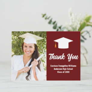 Maroon White Graduation Photo Personalized Thank You Card