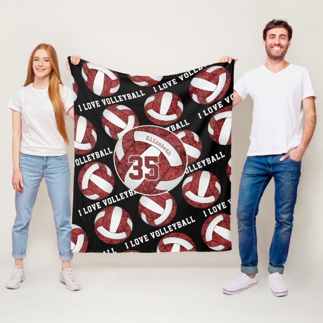 maroon white I love volleyball pattern girls Fleece Blanket (In Situ)