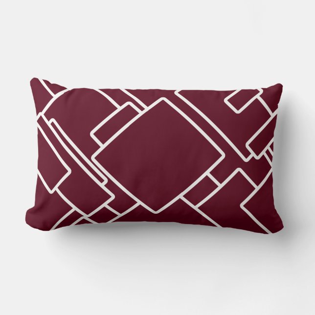 Maroon & White Modern Abstract Geometric Lumbar Pillow (Front)