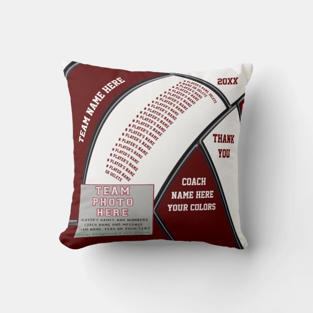 Maroon, White, Personalised Volleyball Coach Gifts Throw Pillow (Front)