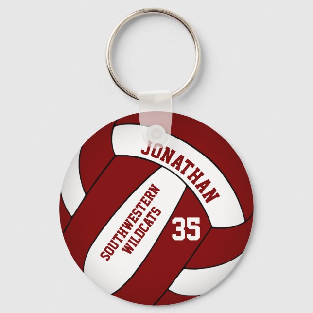maroon white personalized boys volleyball keychain (Front)