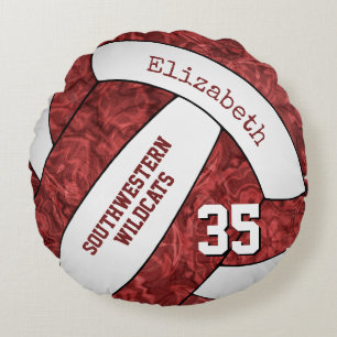 maroon white personalized girls volleyball round pillow