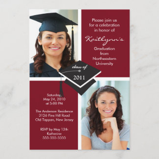 Maroon & White Photo Graduation Invitation