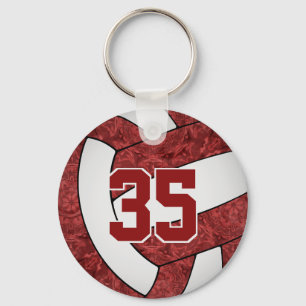 Maroon white school colours custom name volleyball keychain