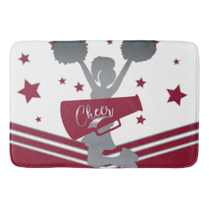 Maroon White Silver Stars Cheer Cheer-leading Bath Mat