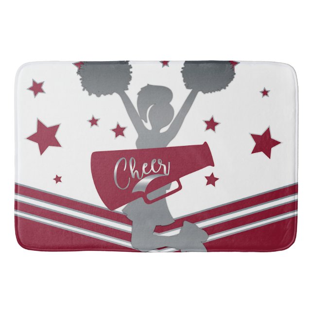 Maroon White Silver Stars Cheer Cheer-leading Bath Mat (Front)