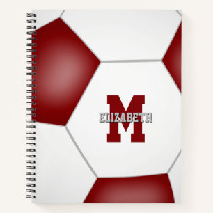 maroon white soccer team colours monogrammed notebook