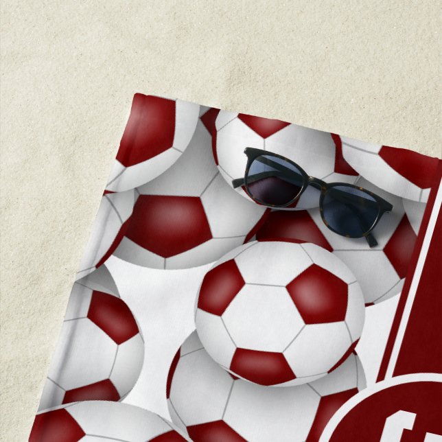 Maroon white soccer team colours sports pattern  beach towel (In Situ)