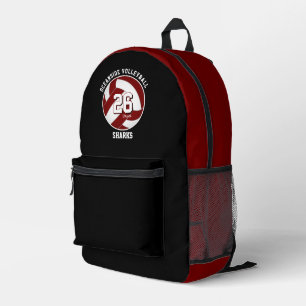 maroon white sports team colours volleyball player printed backpack